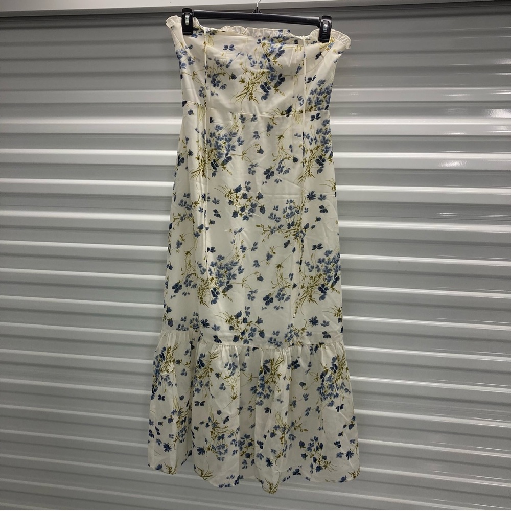 Commense Floral Strapless Dress - Blue and Yellow